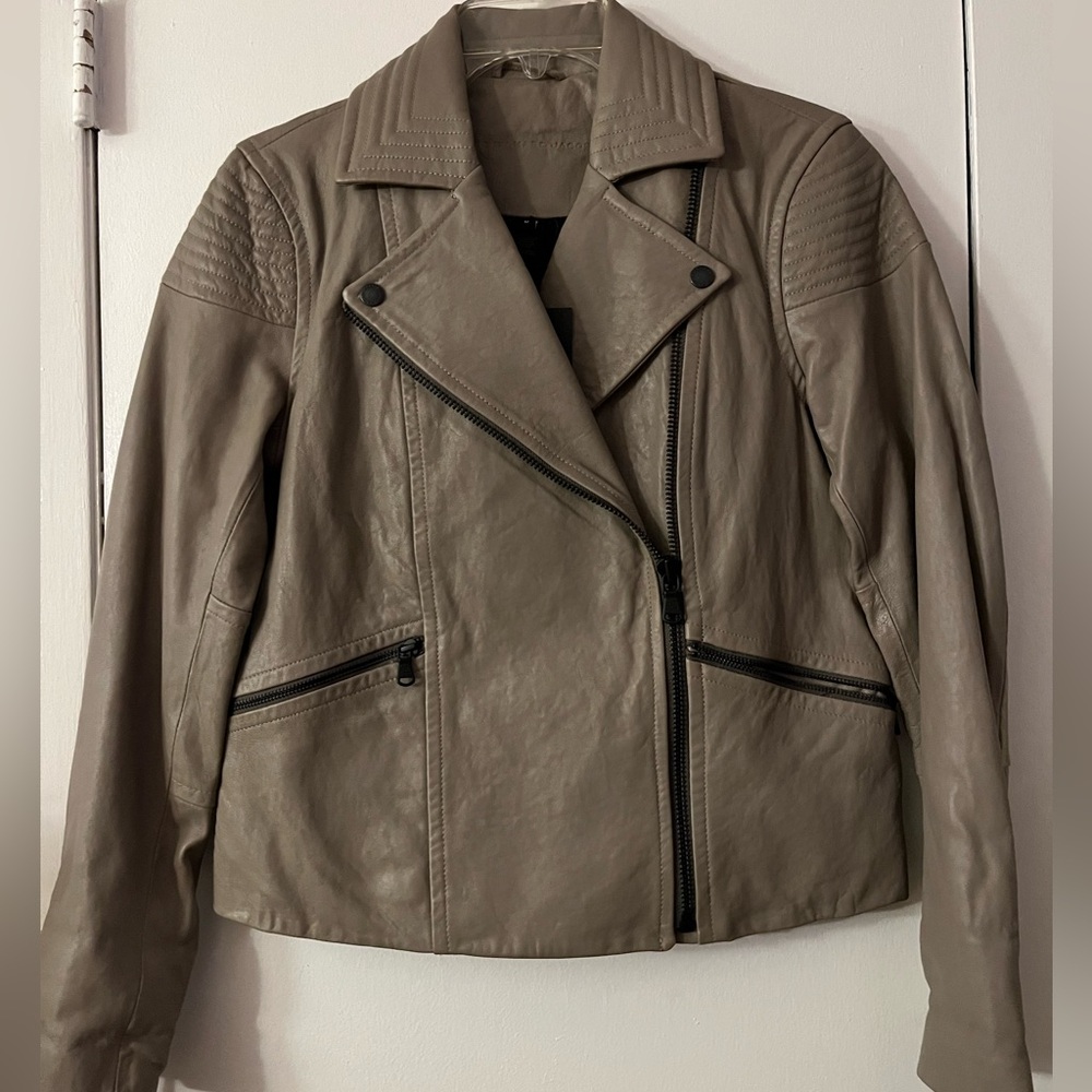 Marc by Marc Jacobs Leather Biker Jacket - Taupe Grey - Medium - New with tag